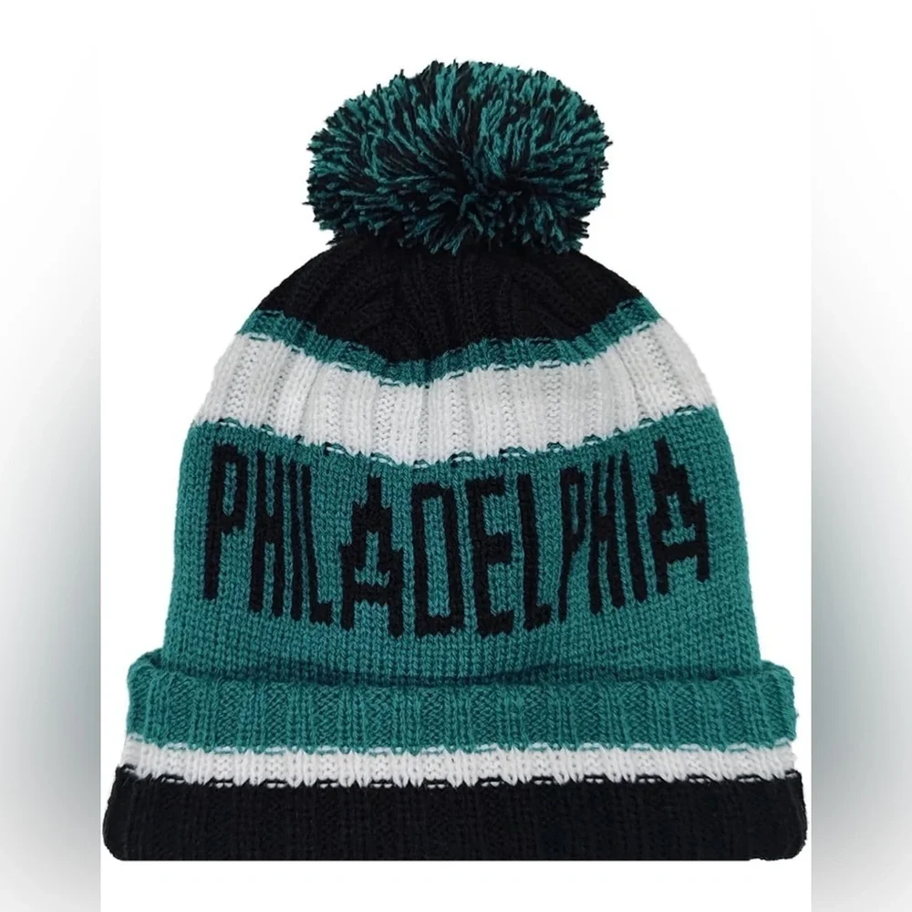 NWT Philadelphia Toddler Pom-Pom Beanie - Teal, Black, and White